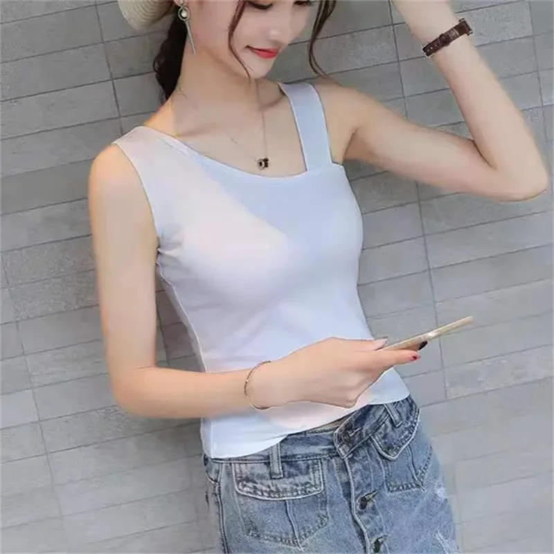 Sleeveless Top Women Vests Solid Color Camisole Off-shoulder Base Tank Tops single Shoulder Vest Women's Suspender Camis