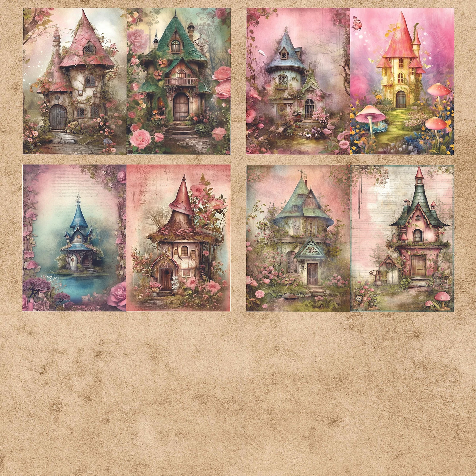 16 Sheets A5 Size Magic Forest Mushroom House Background Vintage Grunge Journal Planning Scrapbooking