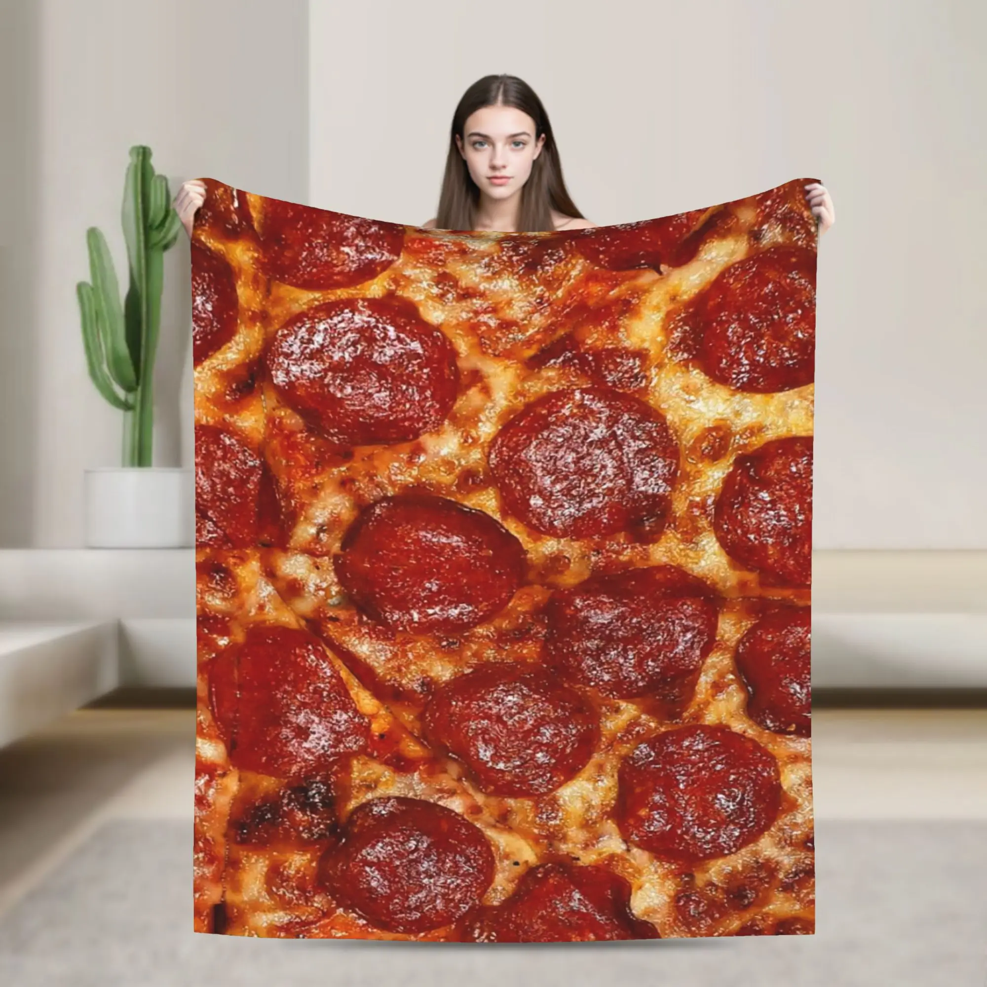 Salami Pepperoni Pizza Throw Blanket Warm Novelty Blankets  For Home Decor Picnic Flannel Bedspread Bed Cover