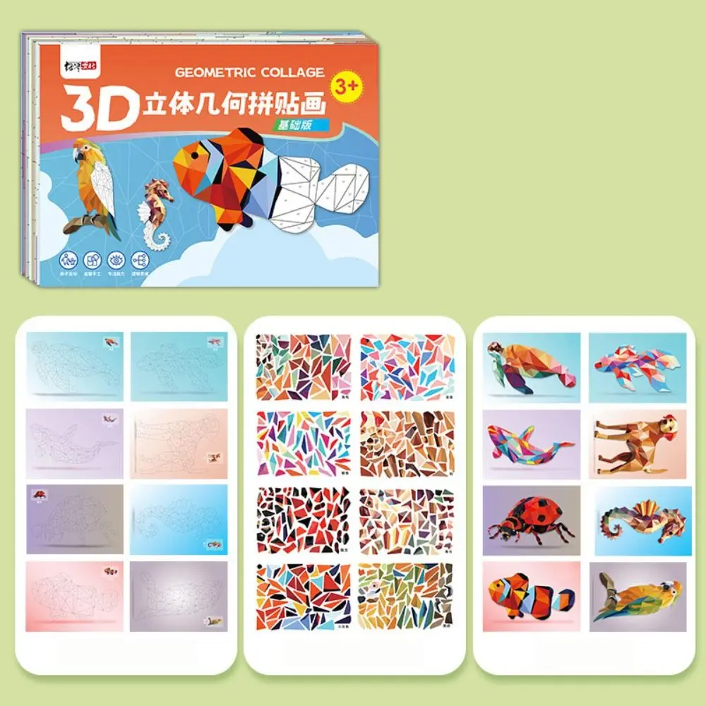 Libros de pegatinas geométricas 3D de papel, juguetes educativos hechos a mano, Kit de Material de pasta DIY, libro de pegatinas de animales de dibujos animados Montessori