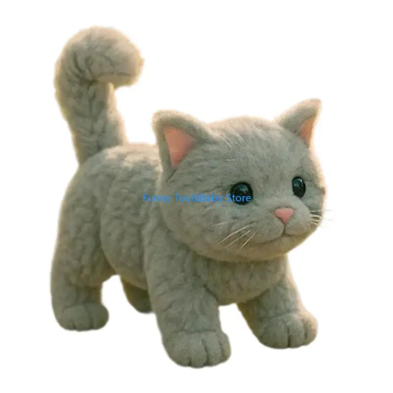 Brinquedo gatos pelúcia interativa com movimento som realista Meows Tail para amante animais estimação Operação