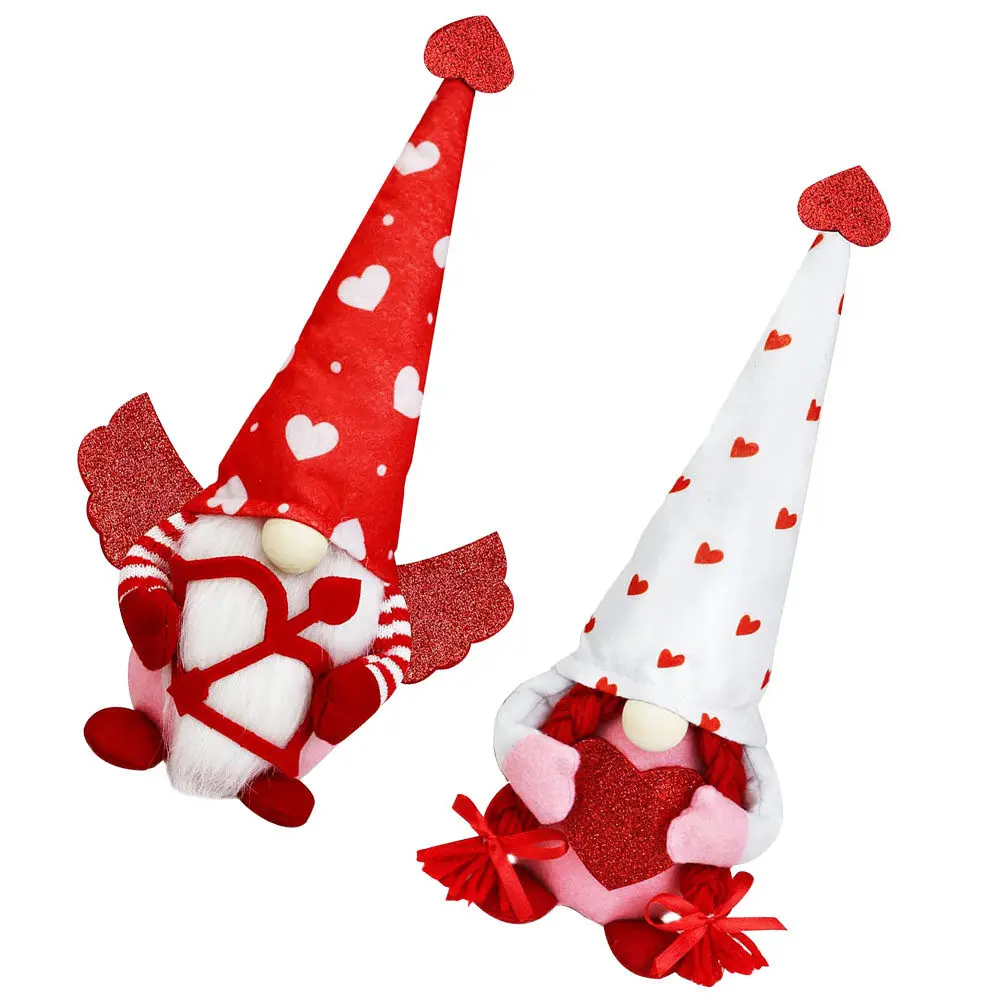 

2Pcs Valentine's Day Gnome Ornament Cartoon Love Archery Heart Decor Desktop Window Home Office Party Gift Handcrafted Polyester