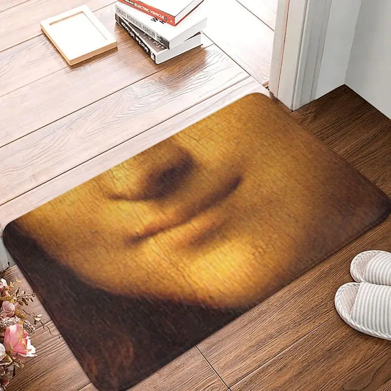 Custom Mysterious Smile Leonardo Da Vinci Doormat Non-Slip Entrance Living Room Floor Door Mat Mona Lisa Room Rug Carpet Footpad