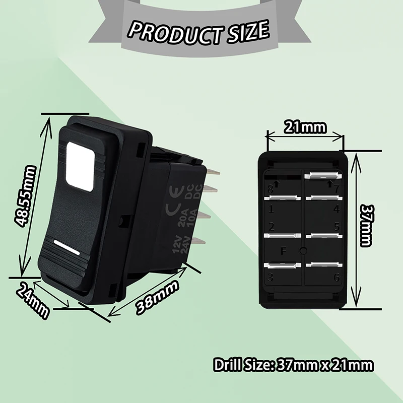 Momentary 12V/24V Green Light Rocker Button Switch 7Pin Waterproof IP65 for Car RV Trailer Camper Boat Motorcycle with Sticker