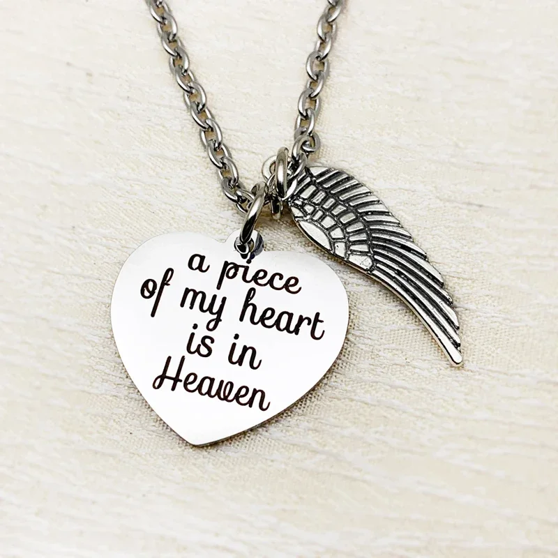 Memorial Necklace A Piece of My Heart is in Heaven Pendant Jewelry in Memory of Mom Dad Grandpa Baby Loss Memorial Gift