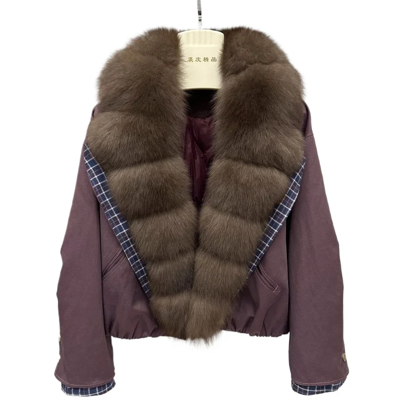 2025 nuovo piumino moda donna giacca corta in pelliccia collo in pelliccia di volpe rimovibile abbigliamento invernale popolare