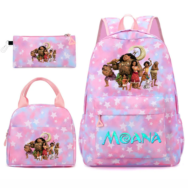 

Красочный рюкзак Moana, 3 шт./компл., для женщин, повседневные школьные сумки с сумкой для обеда, студенческий подростковый рюкзак для девочек и мальчиков
