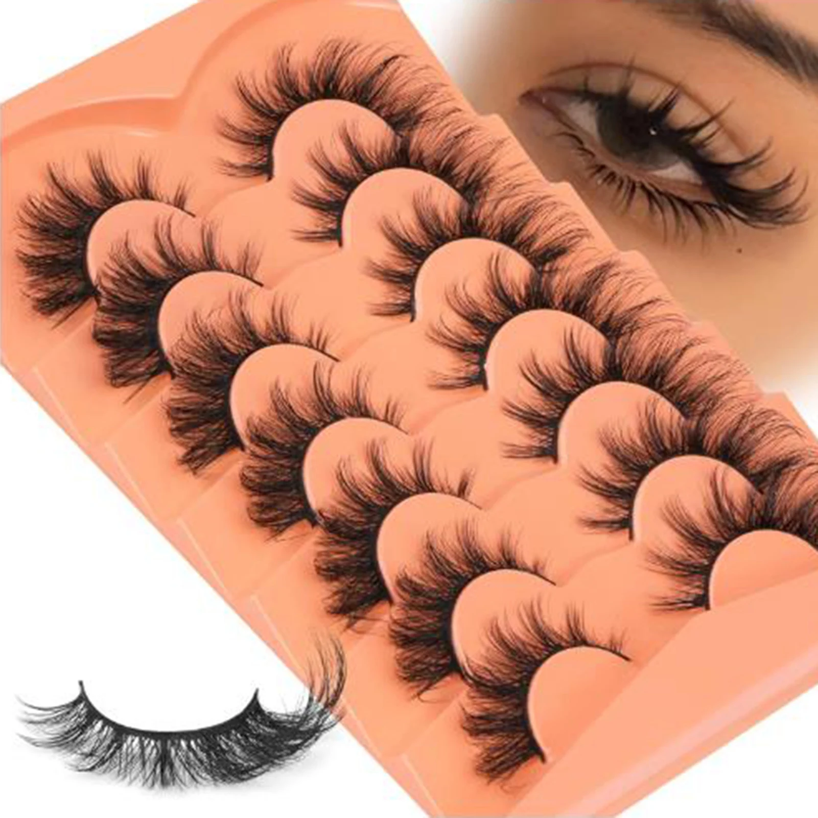 Cílios postiços de vison natural, cílios fofos 3D, beleza suave, cílios postiços, maquiagem clássica e grossa, reutilizável, 7 pares