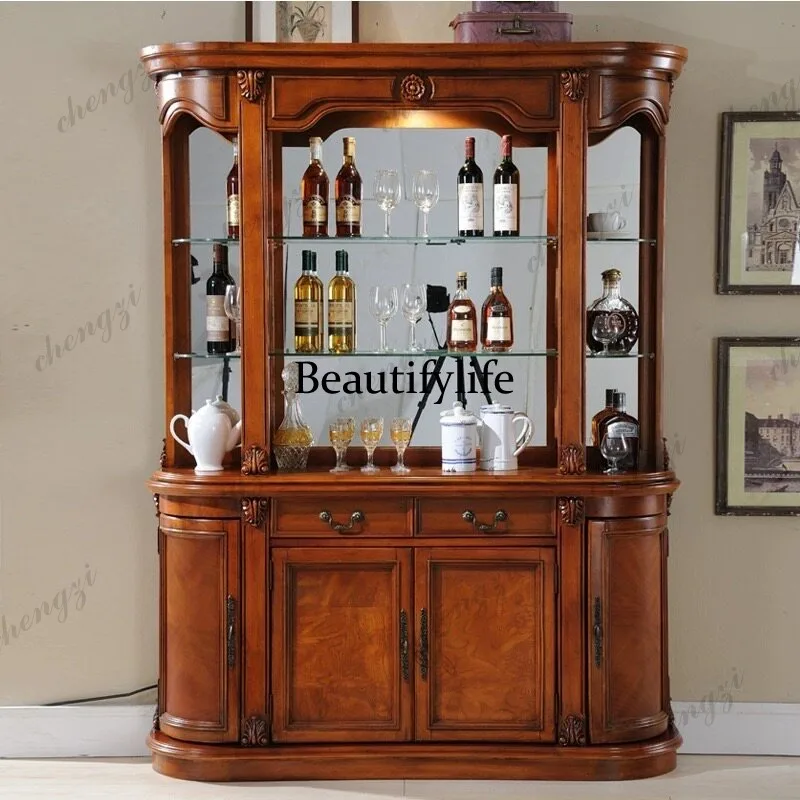 American solid wood wine cabinet with living room European dining room wall storage tea porch partition cabinet