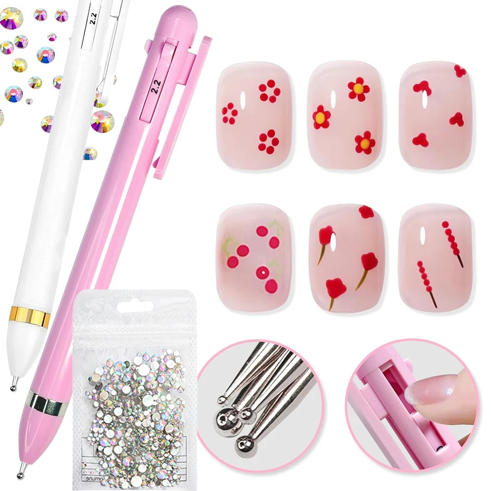 

4 in 1 Nail Dotting Pen 1/1.6/2.2/3mm Rotatable Heads Creative Nail Point Drill Pen Professional Dotting Painting Manicure Tools