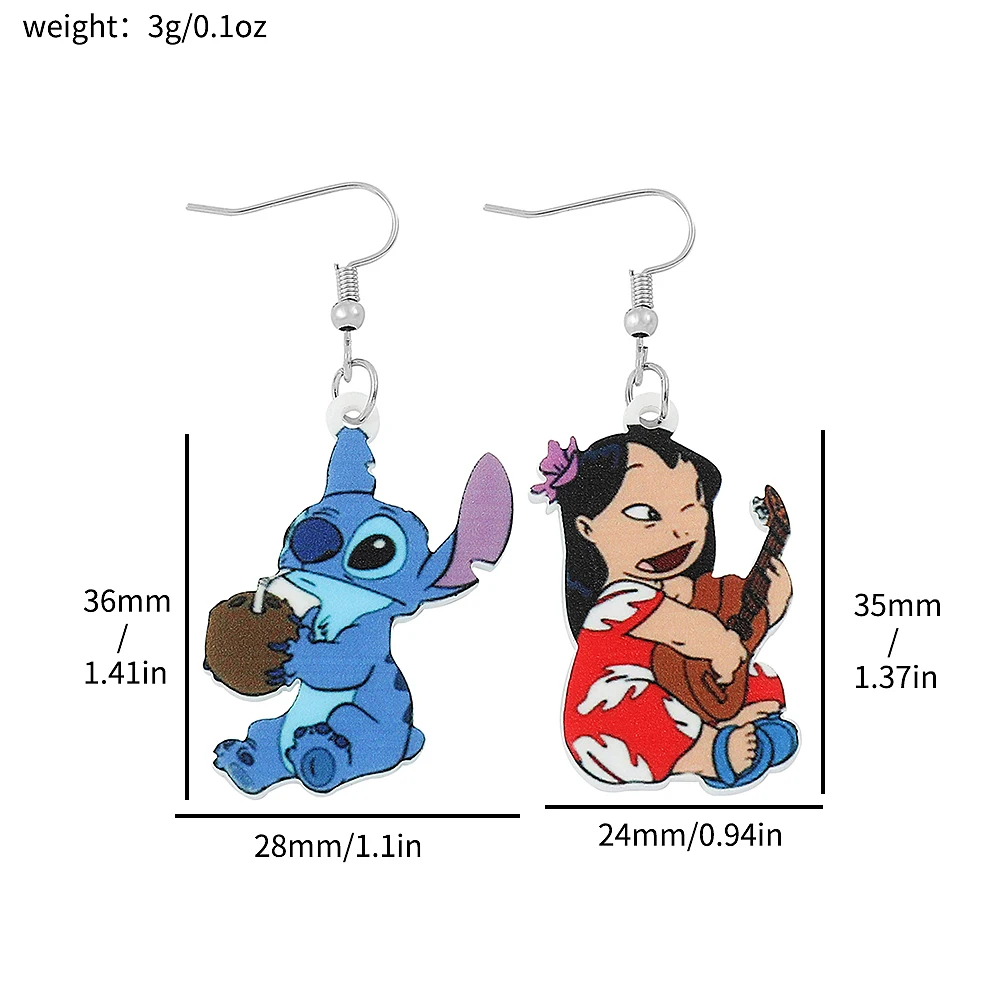 Lilo & Stitch Earrings, Cartoon Figure, Christmas, Acrylic Pendant, Ear Drop, Xmas Jewelry