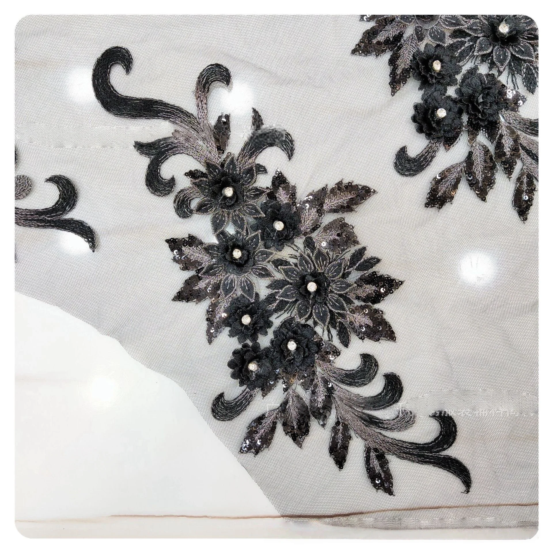 12 Colors 3D Beaded Lace Trim Tulle Embroidery Appliqued DIY Bridal Dress Patches Bride Cloth Sewing Floral Decoration Fabric