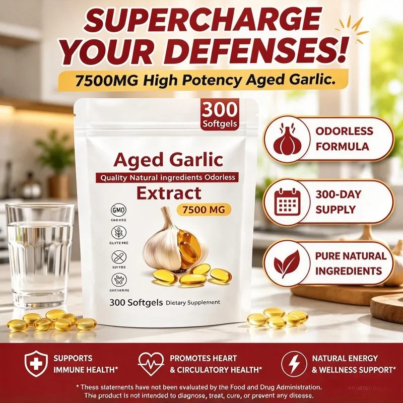 Aged Garlic Extract 7500mg - Odorless Softgels for Heart Health & Immune Support, Non-GMO Gluten-Free Lab Tested,300-Day Supply