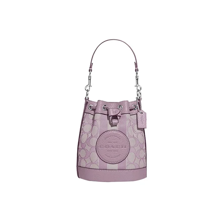 COACH Dempsey Fabric With Pebbled Leather Bucket Bag, One Shoulder Handbag, Crossbody Bag Mini Women's Lilac Purple C8322-SVSOT