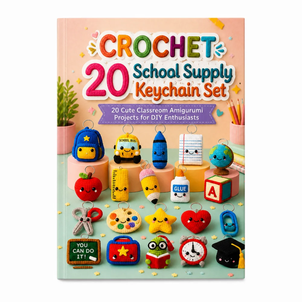 20 School Supply Keychain Set Crochet Pattern, Cute Classroom Amigurumi Projects, Illustrated Step‑by‑Step Guide, DIY Handmade C