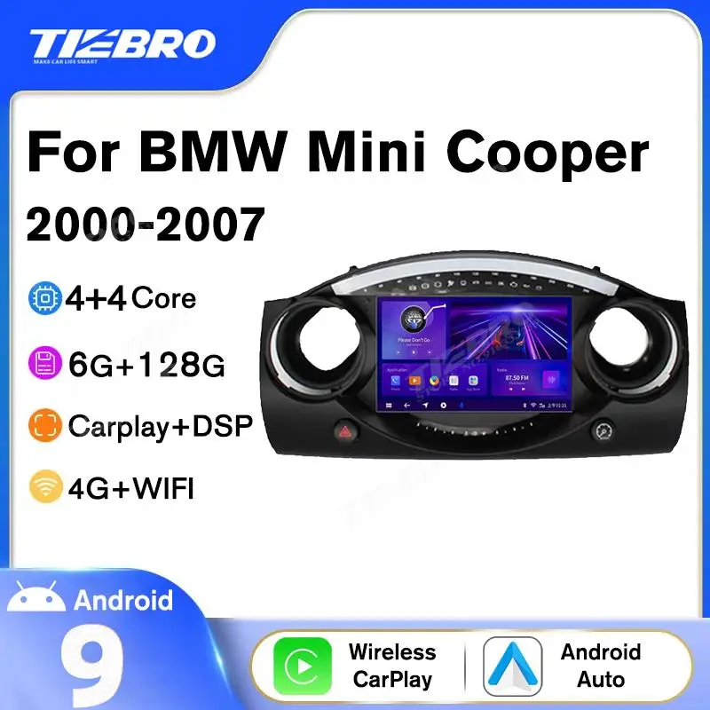 

TIEBRO P1 6 + 128G для BMW Mini Cooper R50 R52 R53 2000-2007 Android 9,0 автомобильный радиоприемник GPS навигация Carplay автомобильный мультимедийный плеер