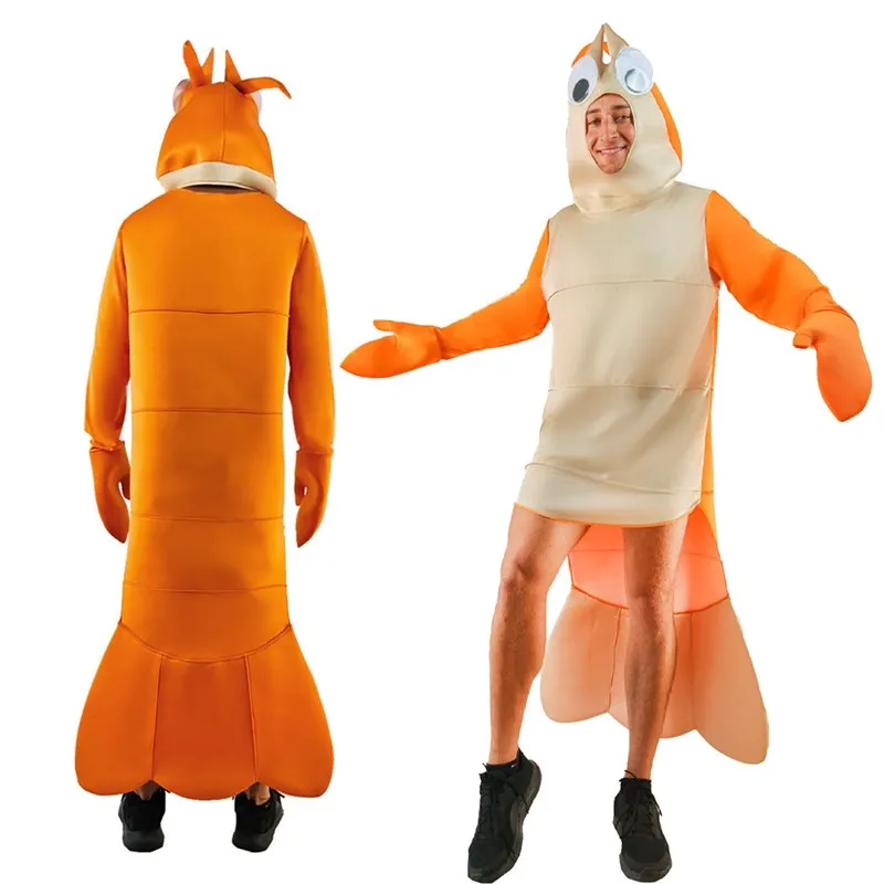 

Halloween Funny Seafood Cosplay Costume Large Shrimp Party Ocean Animal Theme Stage Performance Suit Women's Traditional Wear
