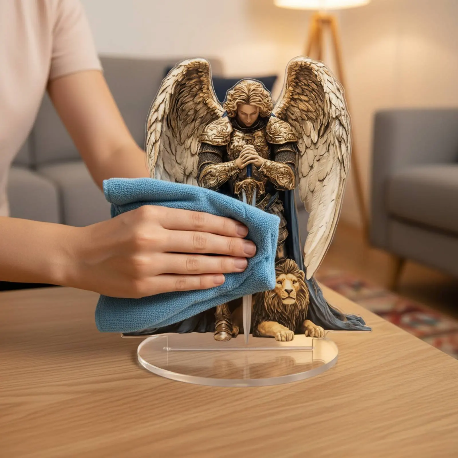 Saint. Archangel Acrylic Statue Meaningful Christian Gift Celestial Being with Lion Acrylic Decoration 2D Celestial Being view 4