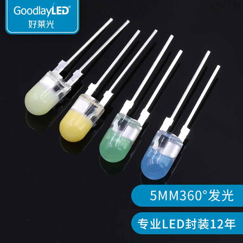 

1000pcs 360 Degree 4.8mm Full-Angle 0.5W LED Lamp Bead in Blue Green Red Yellow White