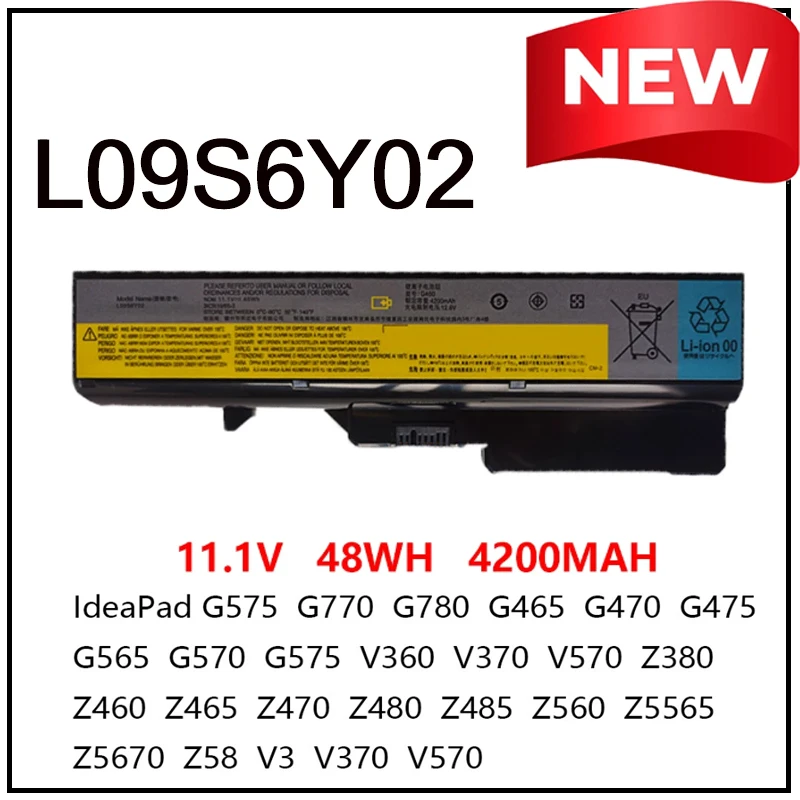 

11.1V 48Wh 4200mAh Notebook L09S6Y02 Laptop Battery for Lenovo IdeaPad G460 20041 G560 0679 G575 V470 V570 L09C6Y02 G770 V360