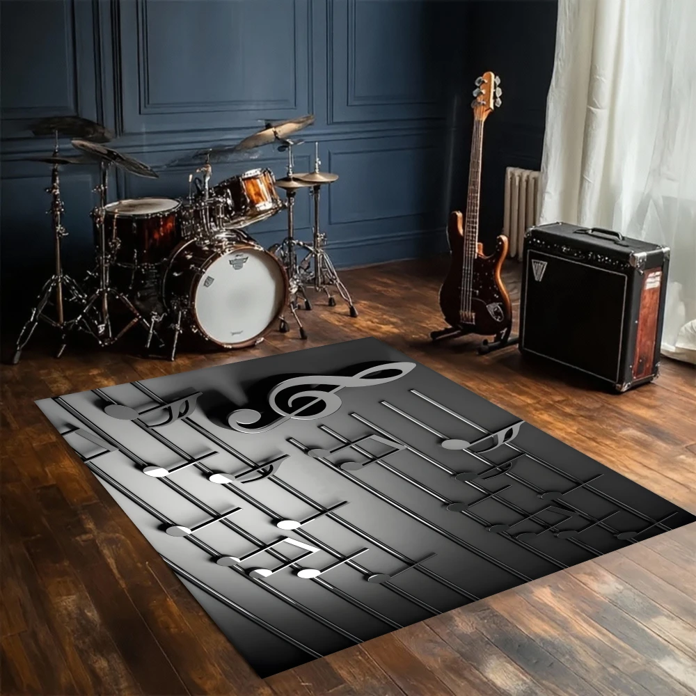3D Music Notes Rug Lightweight Non-Slip Washable Mat for Music Studio Living Room Bedroom Soundwave Home Decoration