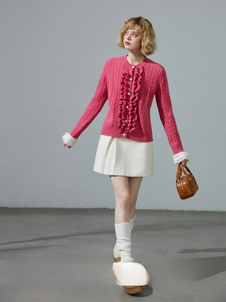 

WPsense00 Шерстяной вязаный кардиган с жемчужными пуговицами и кружевной отделкой, открытый спереди, теплый осенний свитер, женская модная одежда