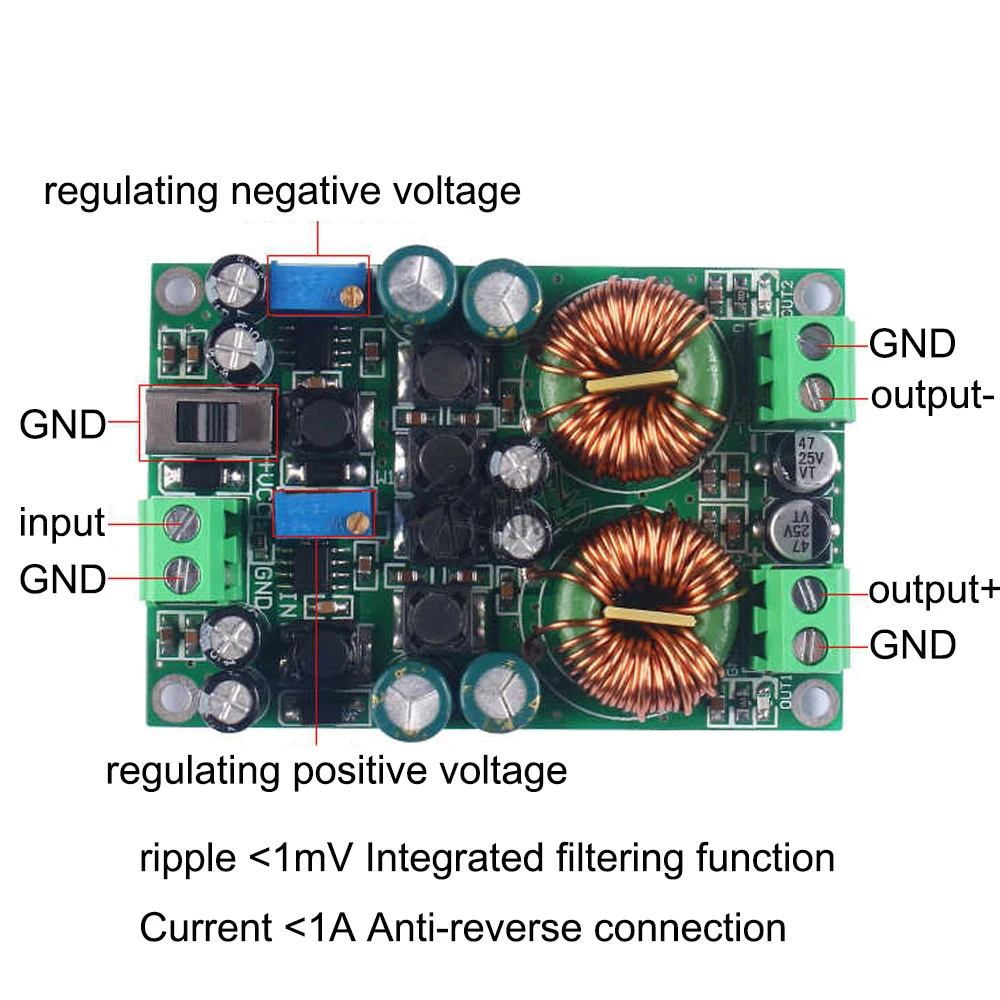 Switching Power Supply Module 6-36V to ±5~±24V Single Power Supply to Dual Power Supply Adjustable Voltage Output Filter Module