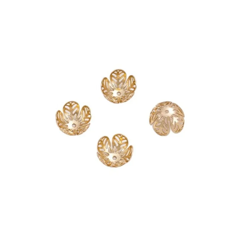 14K Gold Color Hollow Flower Hat Heart-shaped Leaf Plum Blossom Tray Handmade Bead Tray DIY Jewelry Accessories