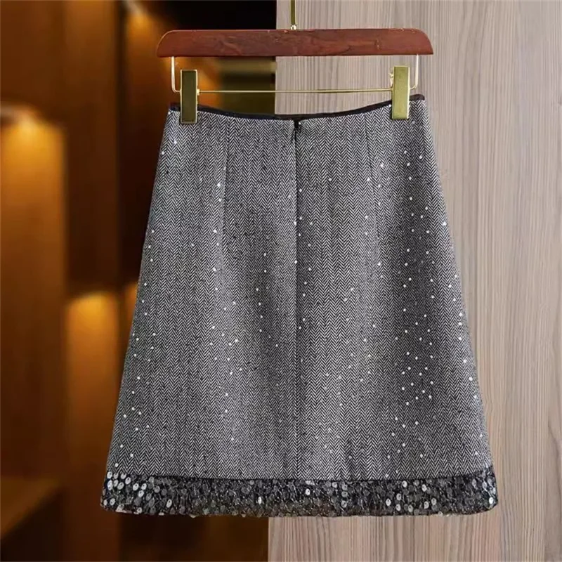 Women High Waist A-line Fashion Age-reducing Korean Sexy Elegant Mini Skirts Spring Autumn New Fashion Vintage Sequined Skirt