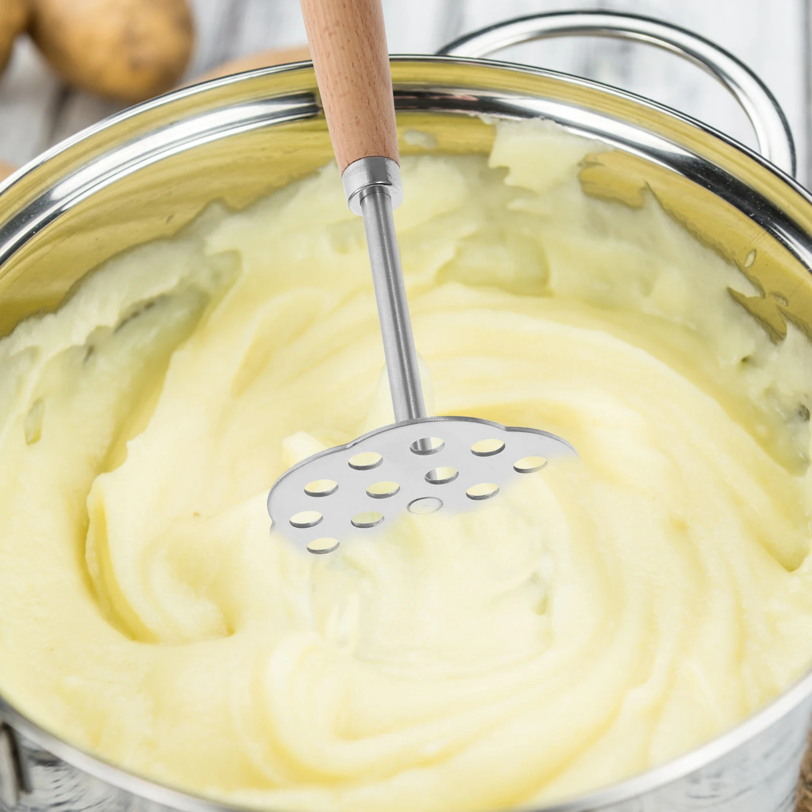 

Stainless Steel Potato Masher Manual Press Ricer Food Safe Vegetable Fruit Tool Kitchen Gadget Baby Mash Bean