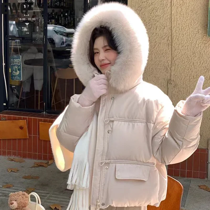 

Милая куртка с капюшоном и длинными рукавами на шнурке, женская парка, зима 2025 года, новая короткая свободная универсальная верхняя одежда