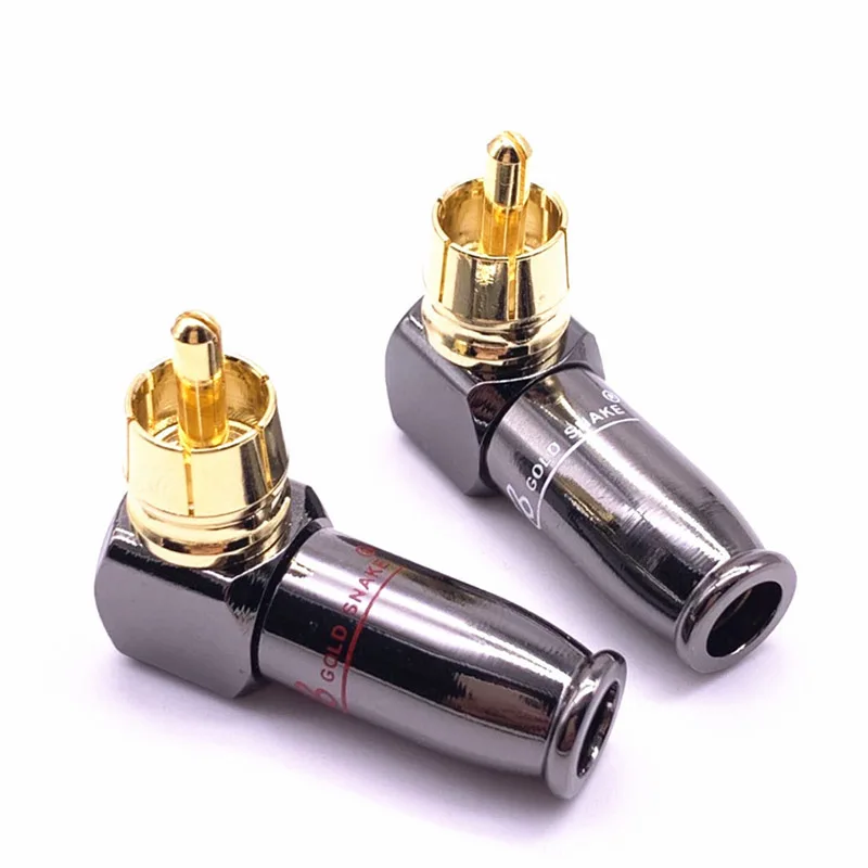 2pcs/1pair   L-shaped Gun  Gold Plated Right Angle Black  Male Plug Audio Video Connector Soldering 90 Degree Snake King RCA