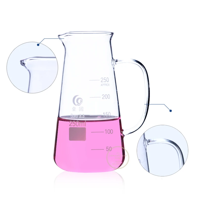 Imagem -04 - Copo de Vidro Cônico do Triângulo do Borosilicate do Laboratório com Bico 1pc 125ml 250ml 500ml com Punho