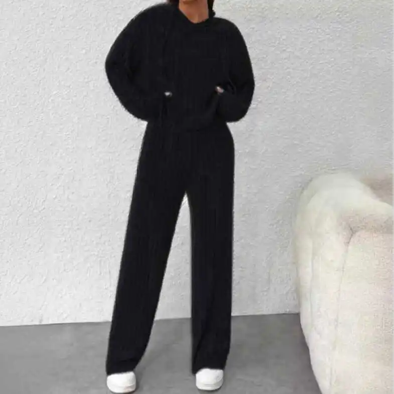 

Pure Color Pit Stripe Long Sve Knit Set Модный женский ансамбль осень 2024, коллекция Ele, универсальный трикотажный комплект