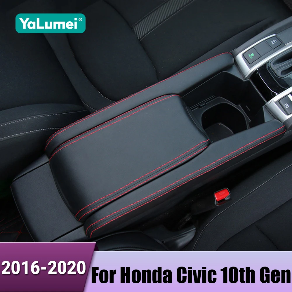 Leather Car Center Console Armrest Box Cover Protector Case Pad For Honda Civic X 10th FC 2016 2017 2018 2019 2020 Accessories