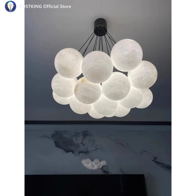 Build Your Home With Our Natural Alabaster Ball Bouquet G9 LED Marble Chandelier Lighting Lustres Hanging Lamps For Living Room