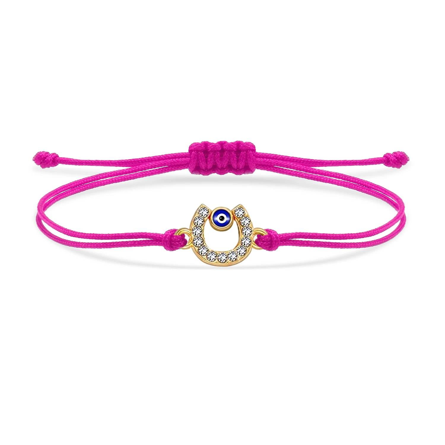 Zinc Alloy Rhinestone Crystal Horseshoe Nazar Turkish Evil Eye Charm Bracelet Women Red String Handmade Cord Trendy Jewelry Gift