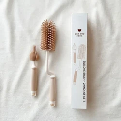 Korean Ins Newborn Bottle Nipple Brush Baby Special Long-handled Cleaning Brush Silicone Cleaning Brush Set