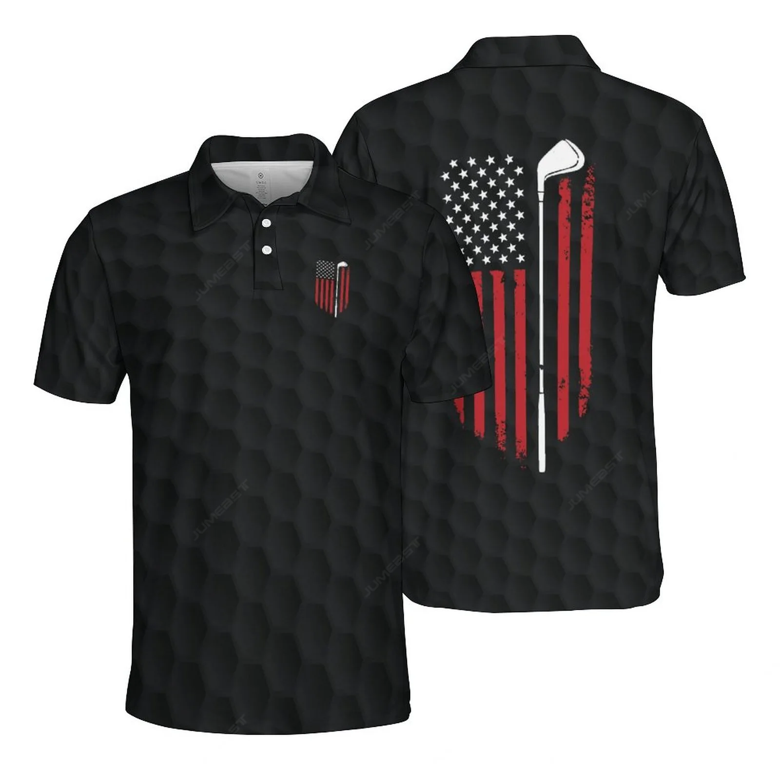 Jumeast Golf Swing Swear Look For Ball Repeat Men Black Polo Shirt American Flag Patriotic Mesh T-shirts Eagle Skull Sport Tops