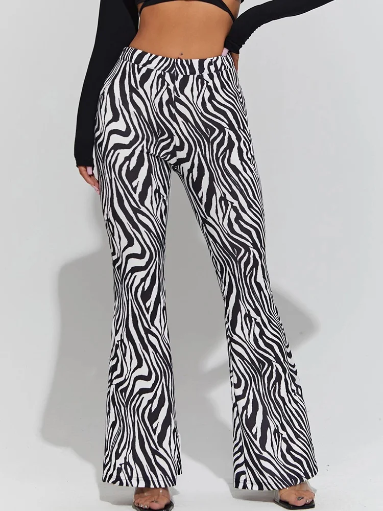 

Women Casual Loose Wide Leg Trousers Black White Zebra Print Summer Flare Pants Hip Hop Streetwear Joggers High Waist Sweatpants