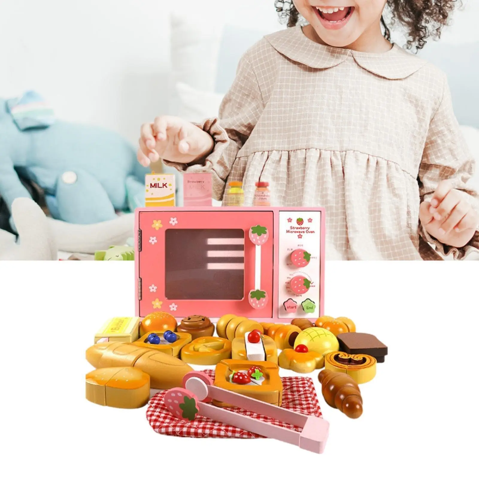 

Wooden Microwave Kitchen Play Set Realistic Toy Learning Toy Pretend Play Toy for Girls Boys 3-8 Year Old Kids Toddlers Children