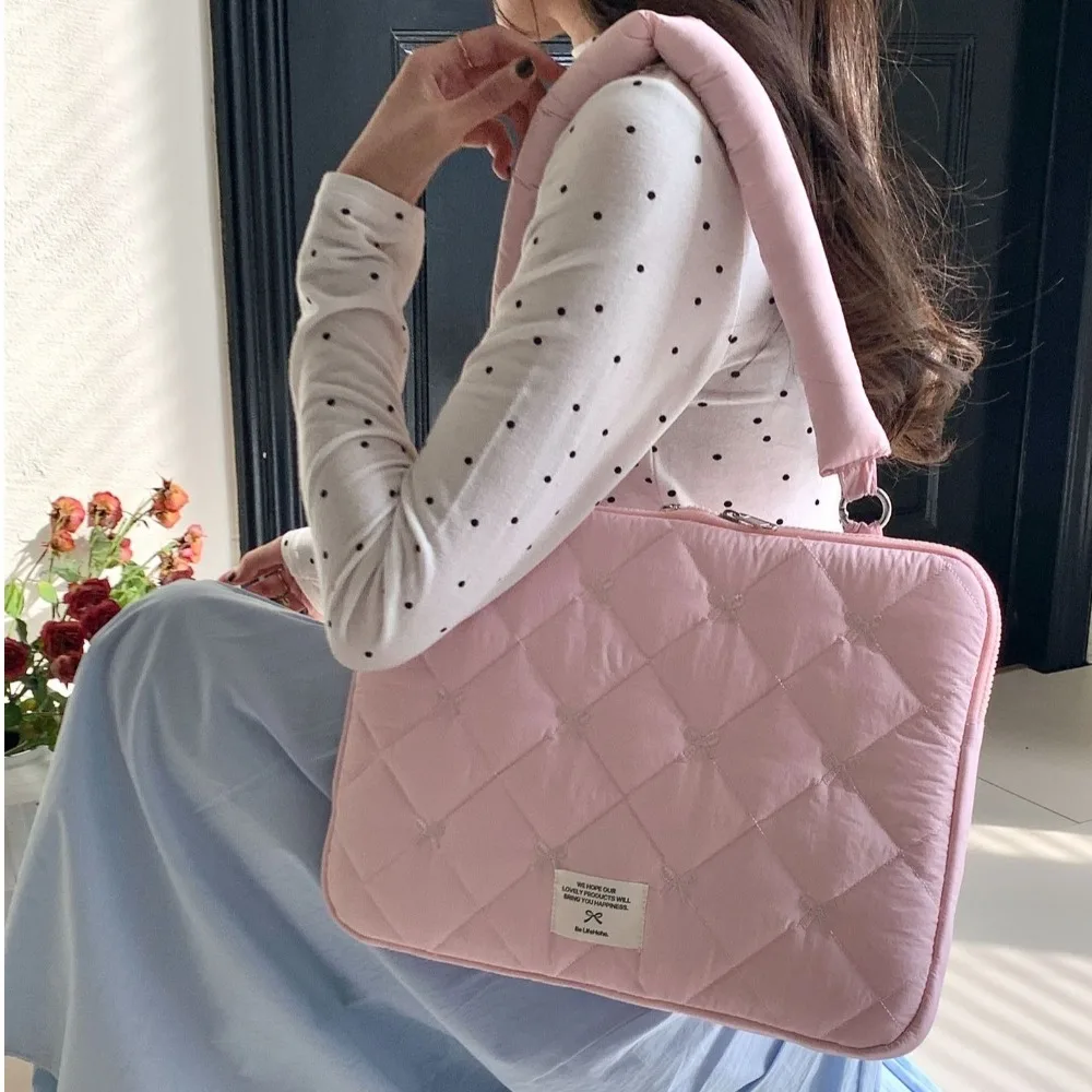 Embroidered Bow Business Briefcases Large Capacity Handbag Laptop Sleeve Case Bag File Folder Shoulder Bag Document Tote Bolsas