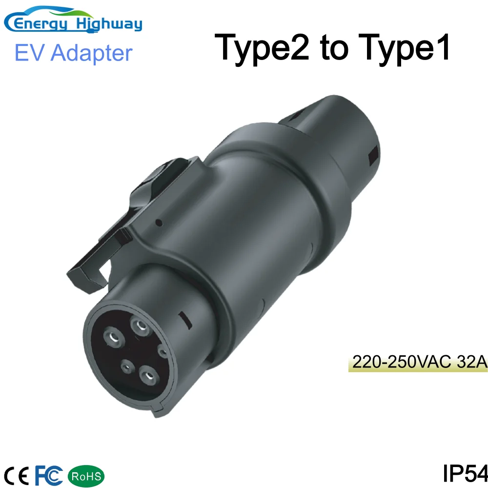 

Energy Highway Type2 To Type1 EV Charger Adapter Converter IEC 62196 32A J1772 For Electric Vehicle Charging Connector