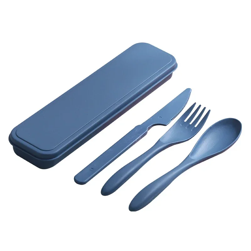 Juego de cubiertos cuchara, tenedor, cuchillo, paja de trigo, vajilla portátil para el almuerzo de viaje con caja, vajilla para estudiantes, accesorios de cocina, 3 uds.