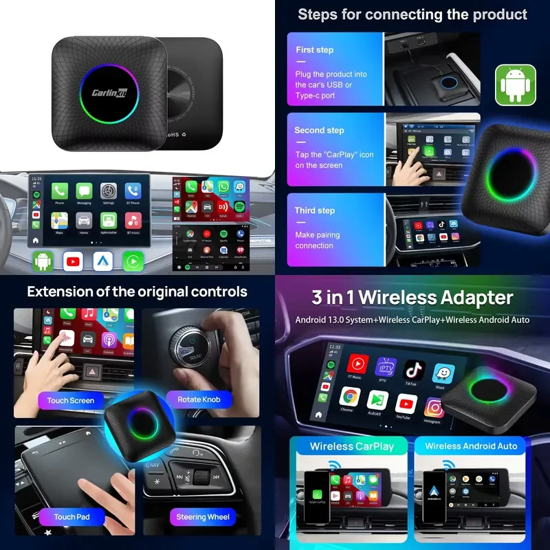 Carlink Tbox Ambient 8G 64Gb 128Gb Sm6225 Wireless Appl Android Auto Car Play Adapter Ai Box Android 13.0 Carplay for Youtube