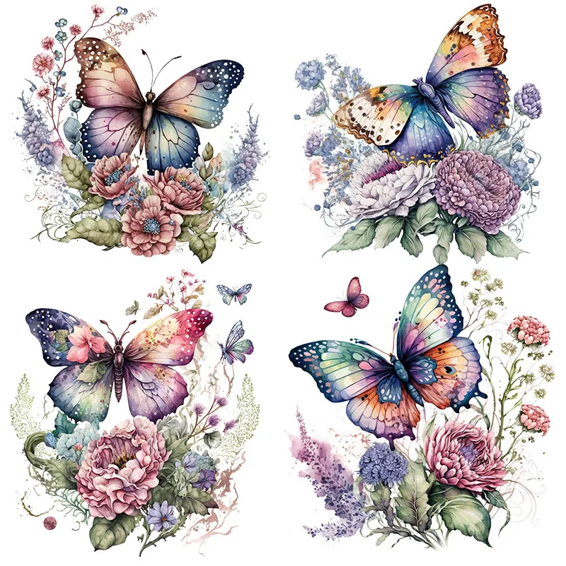 Retro Butterfly Flower Patches For Heat Transfer Clothes Christmas Day Thermal transfer stickers Decoration Printing