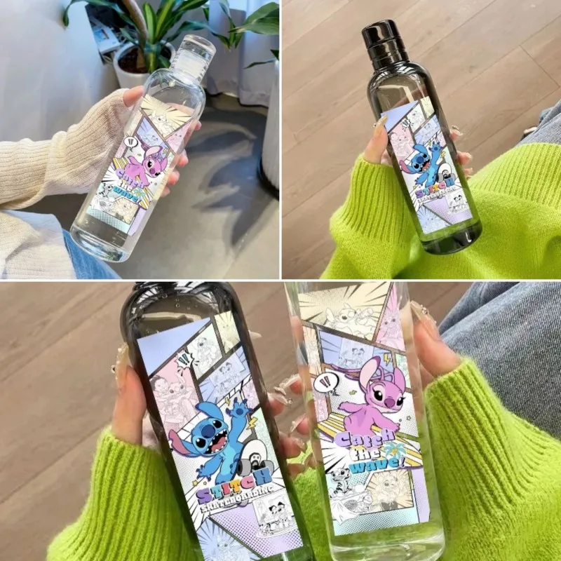 750 مللي زجاجة مياه بلاستيكية شفافة محمولة من ديزني ستيتش، كوب شرب بسعة كبيرة، زجاجات رياضية للسفر، كوب ماء مانع للتسرب