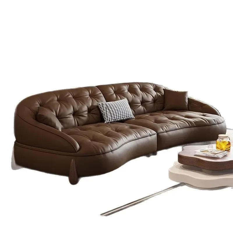 

Senyu leather sofa cowhide Italian minimalist living room modern American small apartment three or four people retro curved sofa