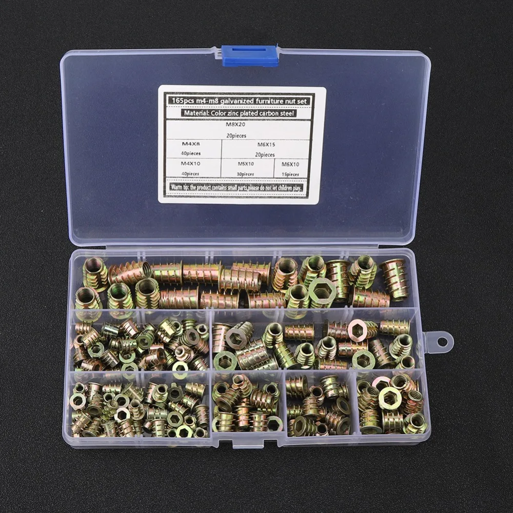 165pcs Hex Socket Flanged Threaded Insert Nuts Metric Bolt Fastener Hex Socket Drive Hex Thread Insert Nut