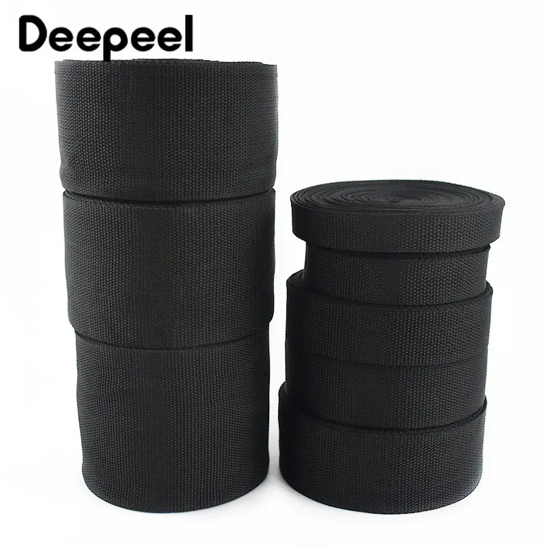 10Meters Black Nylon Webbing Band 20-100mm Ribbon Tape Bag Backpack Strap Safty Belt Dog Collar Binding Bias Sewing Accessories